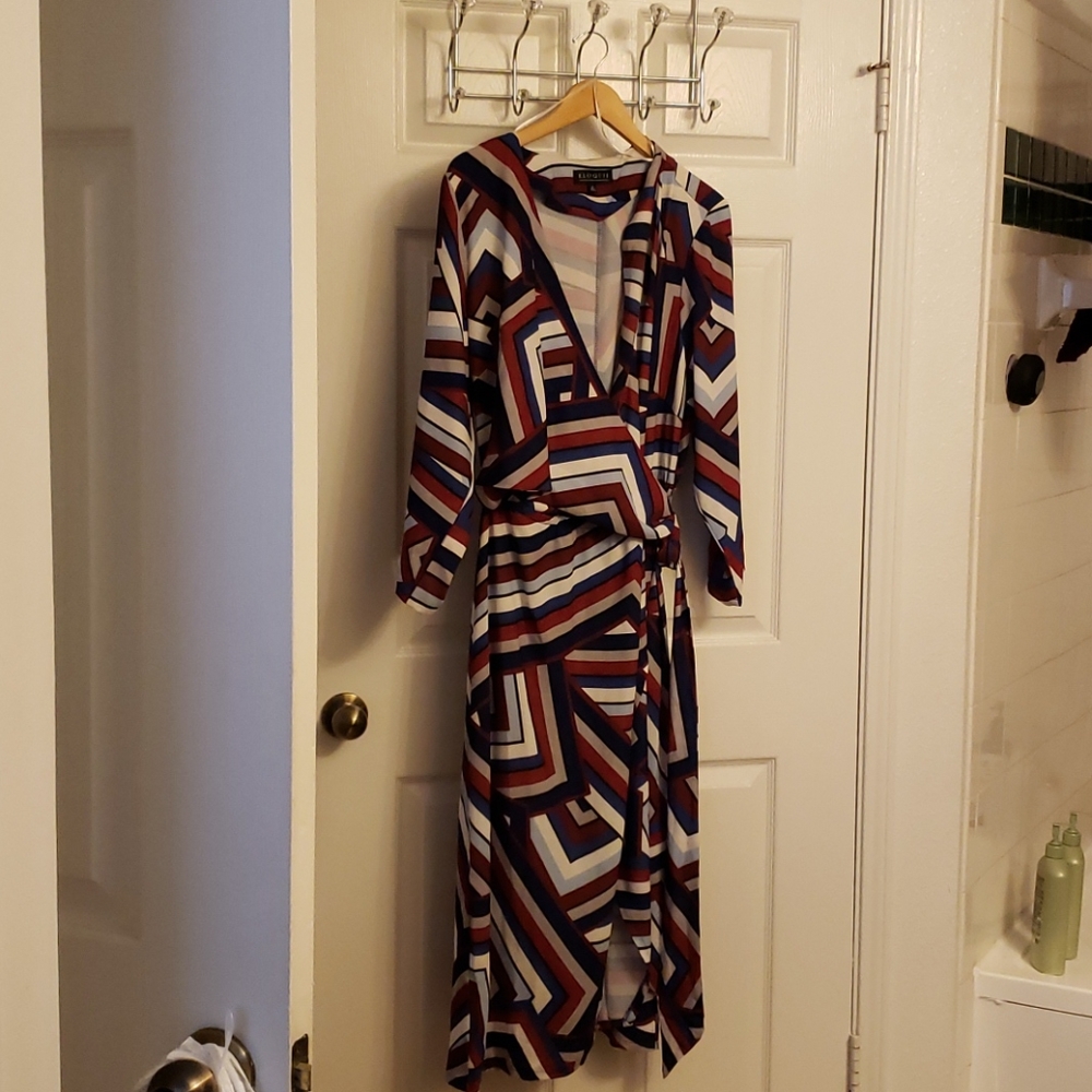 Eloquii Geometric Print Wrap Dress Multi Color